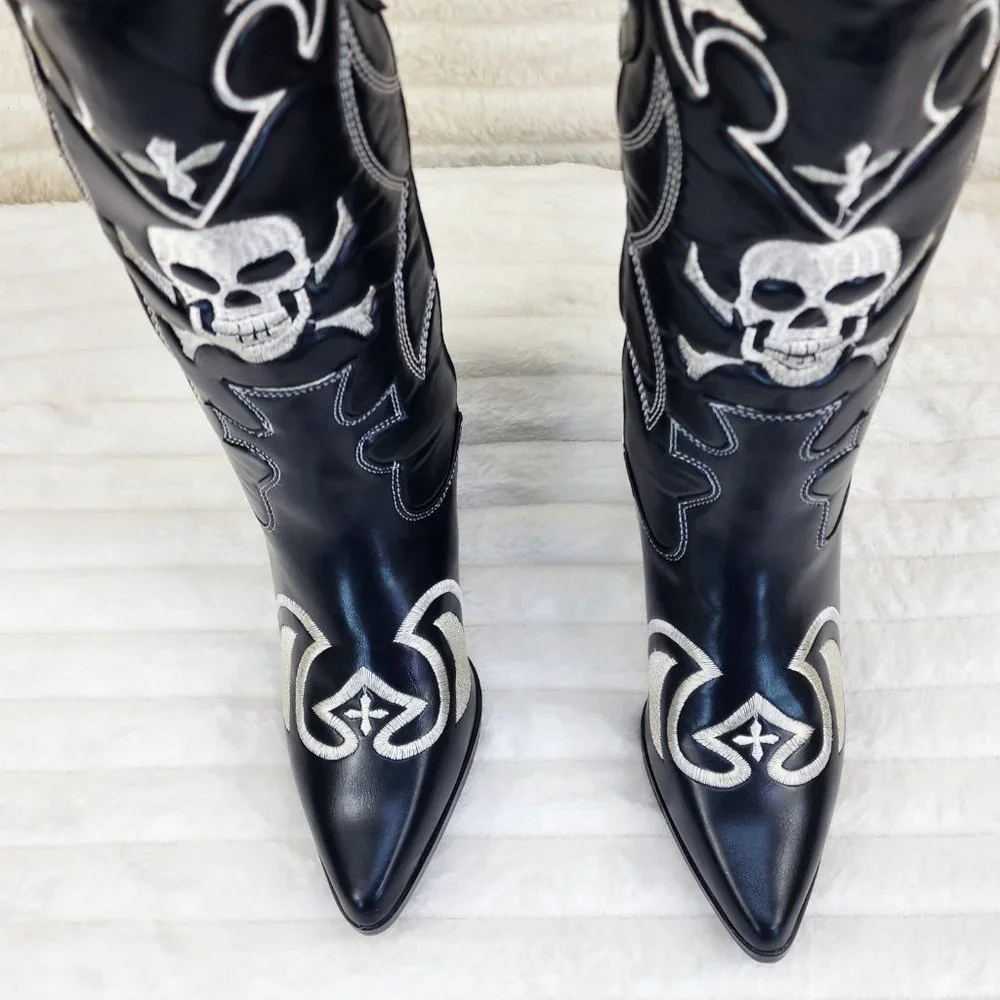 Ghost Rider Embroidered Skull & Bones Cowboy Western Cowgirl Boots New